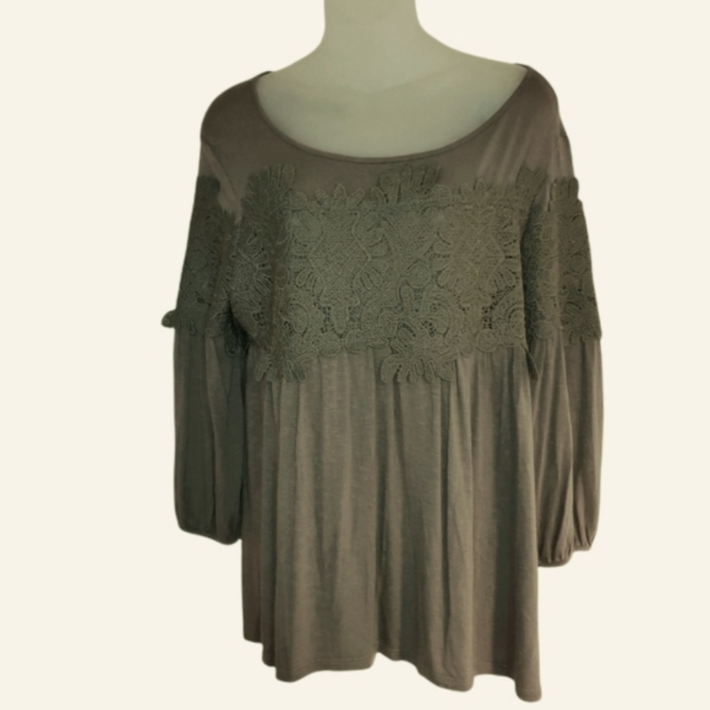 Adiva Forrest Green Lace Womens Pullover Top Small